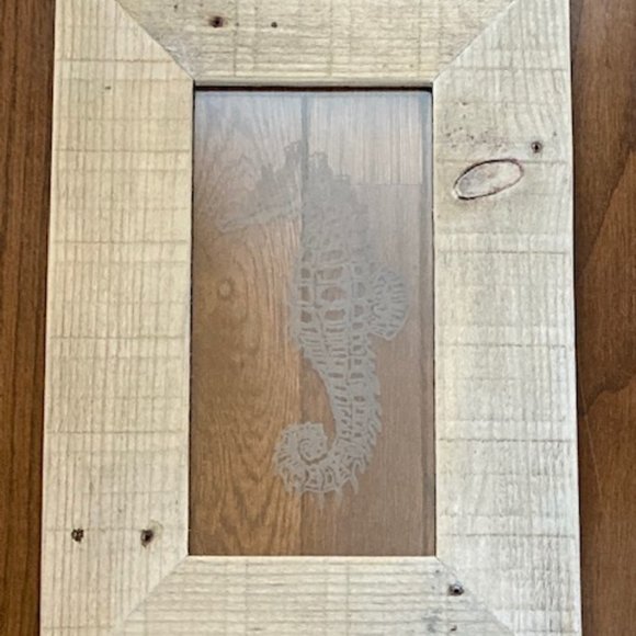 Seahorse Handmade Etched Glass & Wood Frame Art - Industrial / Farmhouse style - Picture 3 of 5